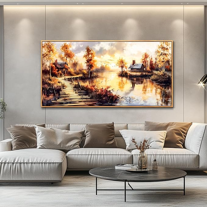 XIGUANGART Large Framed Vintage Wall Art, Cottage Trees Garden Landscape Pictures Wall Decor Paintings, Rustic Farmhouse Canvas Prints Aesthetic Home Decor for Living Room Bedroom Bathroom 30x60 inch