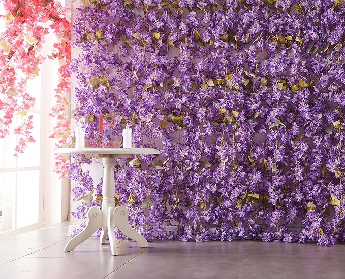 PONKING Flower Garland, Artificial Hydrangea Vine Flowers, Hanging Fake Hydrangeas Vine for Room Anniversary Wedding Birthday Christmas Wall Arch Decor, 2 Pcs, Floral Garland, Purple Flower