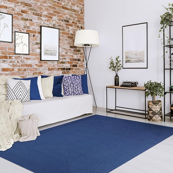 Superior Indoor/ Outdoor Large Area Rug, Reversible Braided Home Floor Decor for Living Room, Kitchen, Entryway, Patio, Front Porch, Deck, Modern, Boho, Farmhouse Style, 4' x 6', Denim Blue