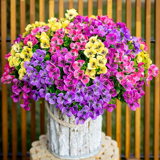 AXYLEX Artificial Flowers Outdoor Fake Plants - 16 Bundles UV Resistant No Fade Faux Shrubs Plastic Greenery Home Garden Porch Patio Decoration (1, Multi02-16pcs)