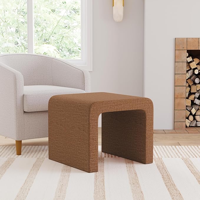 HomePop Modern Arch Chenille Ottoman|Homepop Home Décor|Ottoman for Living Room & Bedroom - Orange Rust