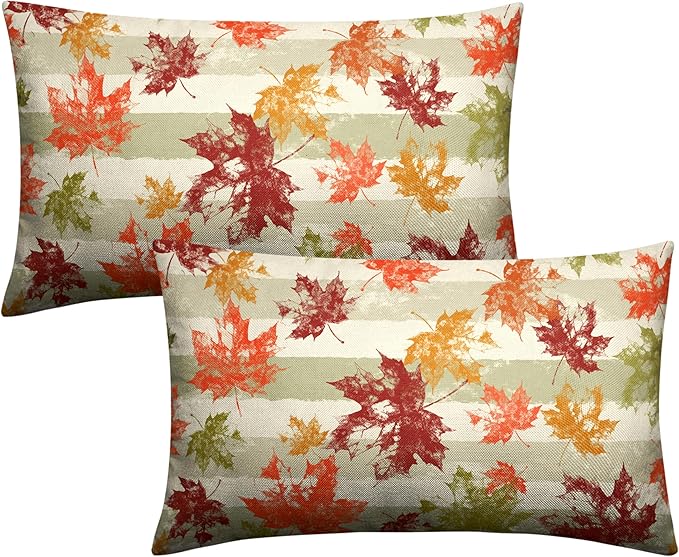Thanksgiving Red Maple Leaves Lumbar Throw Pillow Covers Fall Pillow Covers 12x20 Set of 2 Rectangular Outdoor Pillow Covers Colorful Autumn Waist Pillowcase for Patio Home Decor Couch
