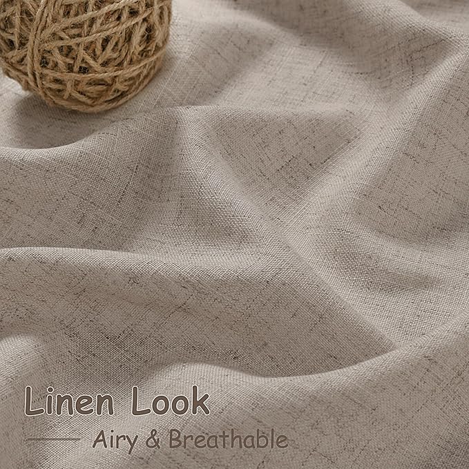 Nanspring Ecru Linen Curtains 96 Inches Long for Living Room Rustic Luxury Light Filtering Semi Sheer Curtain Back Tab Burlap Flax Natural Farmhouse Decor Drapes for Bedroom 52x96, 2 Panels