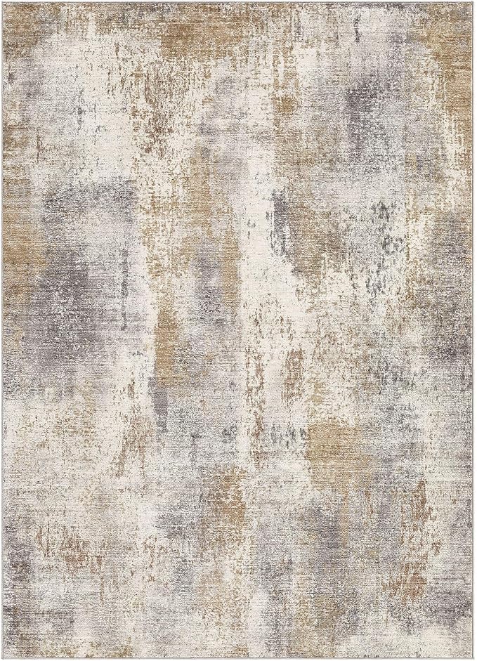 DMOYEST Area Rug Living Room Rugs - 5x7 Washable Soft Indoor Neutral Modern Abstract Low Pile Rug Carpet for Bedroom Dining Room Farmhouse Home Office - Brown Grey