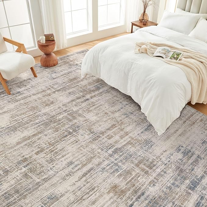 UERMEI 6x9 Washable Area Rug for Living Room: Modern Neutral Abstract Soft Low Pile Carpet Non-Slip Pet Kids Friendly Indoor Decor for Bedroom Dining Room Home Office Nursery Brown