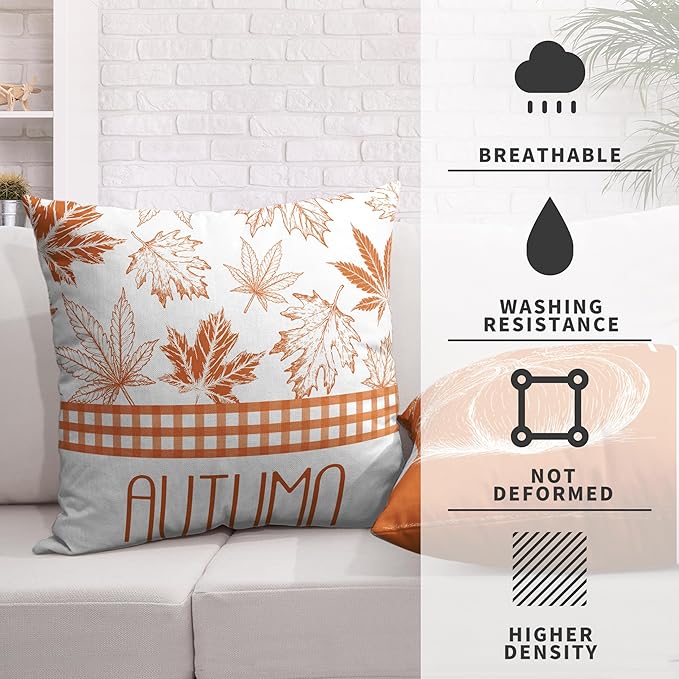 Hello Fall Pillow Covers Burnt Orange Maple Leaves Pumpkin Throw Pillow Covers 24x24 Set of 2 Autumn Pillowcase Double Sided Printing Cushion Case for Home Decor Couch Sofa