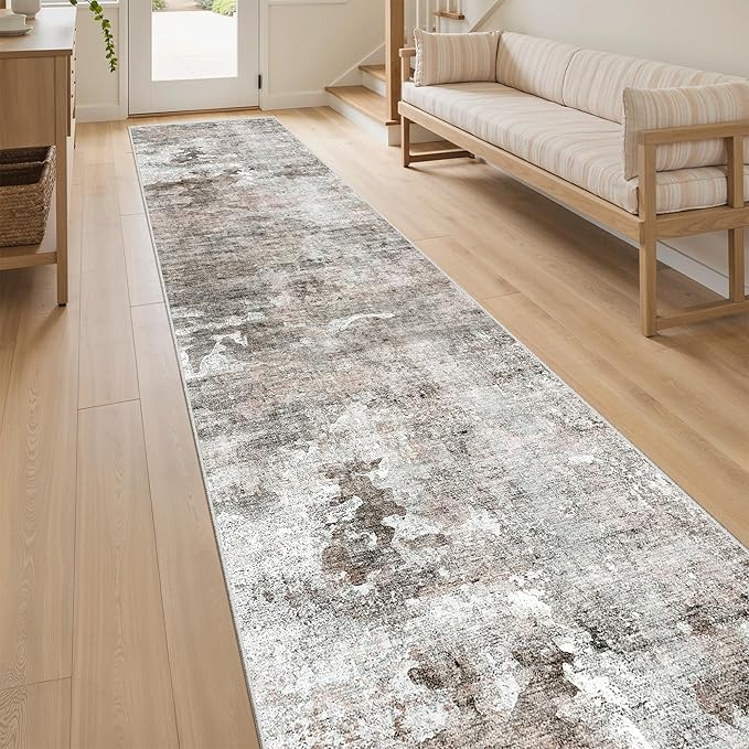 Soalmost Runner Rug 2x10 Washable Non-Slip Hallway Runner Rugs for Kitchen Bathroom Laundry Room Pink/Grey Vintage Floor Carpet Runners for Hallways Entryway