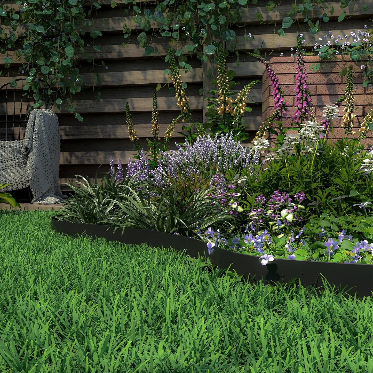 Mars Villa Landscape Edging 4 inch Tall 40FT Garden Edging Border with 40 Anchoring Spikes Flexible Garden Border Edging Kit, Plastic Edging for Landscaping for Lawn Flower Yard Paver (Black)