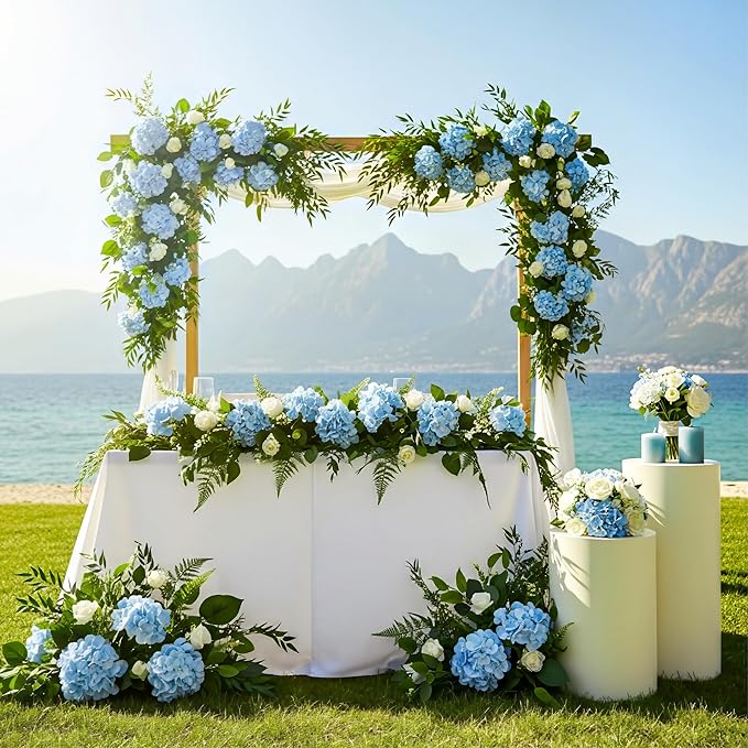 Auihiay 64pcs Silk Hydrangea Artificial Flowers, Artificial Hydrangea Flowers with Stems, Full Hydrangea Flowers for Wedding Centerpieces, Home, Garden, Party Decoration (Blue)