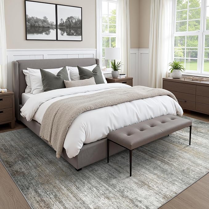 BEIMO Area Rugs 8x10 for Living Room Bedroom, Modern Abstract Machine Washable Rug, Large Soft Low Pile Floor Cover with Non Slip Backing for Dining Room, Ash Gray Brown