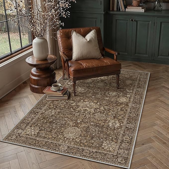 HUGEAR Area Rugs 3x5 Brown Washable Rug for Living Room Bedroom Neutral Vintage Rug Carpet Distressed Soft Durable Non Slip No Shedding for Indoor Dining Nursery Farmhouse