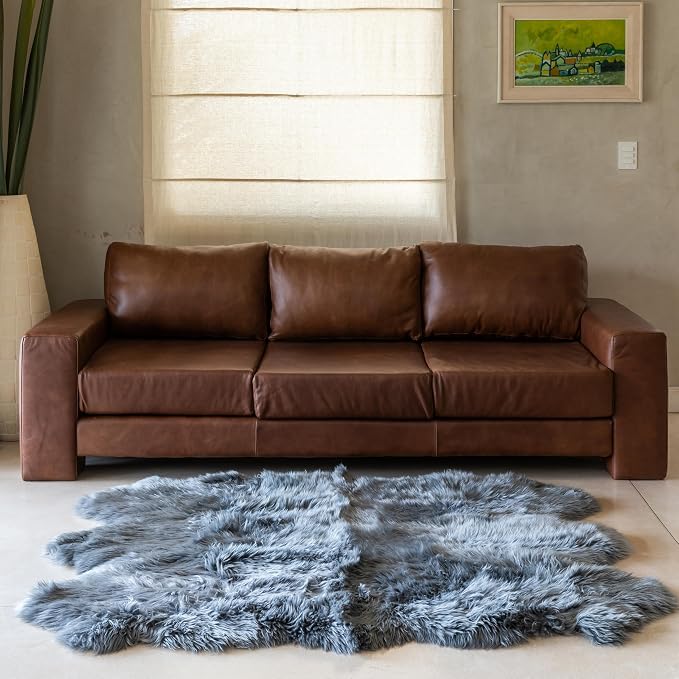 Premium 100% Genuine Sheepskin Rug 5x6 Ft – Natural Soft & Fluffy Grey Lambskin Area Rug for Bedroom or Living Room – Made in Argentina