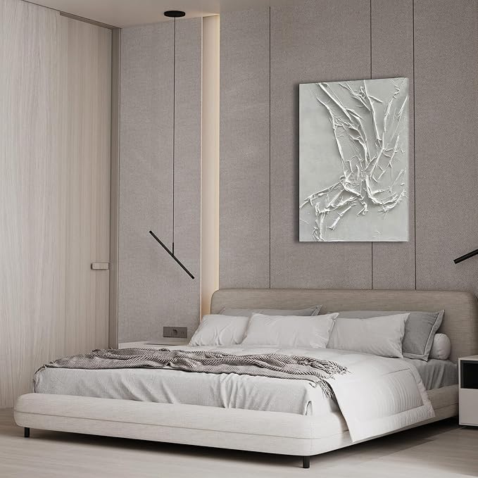 NANKAI Hand-Painted White Texture Abstract Art Painting Minimalist Art Home Office Hallway Wall Decoration Oil Painting 24x36 inches