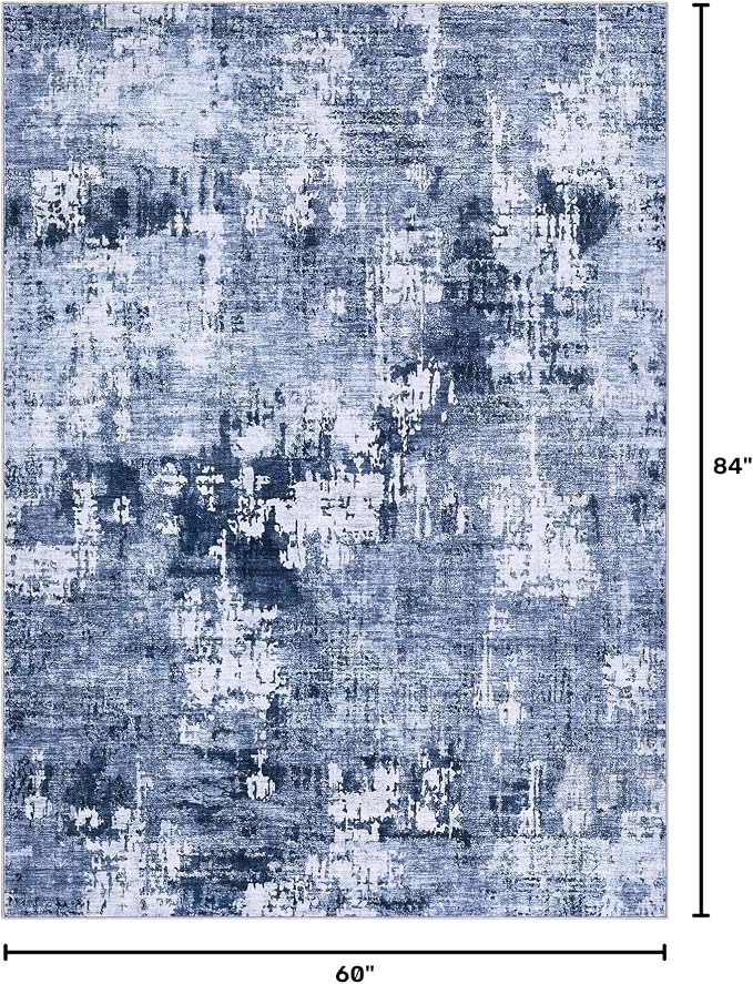 DMOYEST Area Rug Living Room Rugs - 5x7 Washable Large Soft Indoor Neutral Modern Abstract Low Pile Rug Carpet for Bedroom Dining Room Farmhouse Home Office - Navy Blue