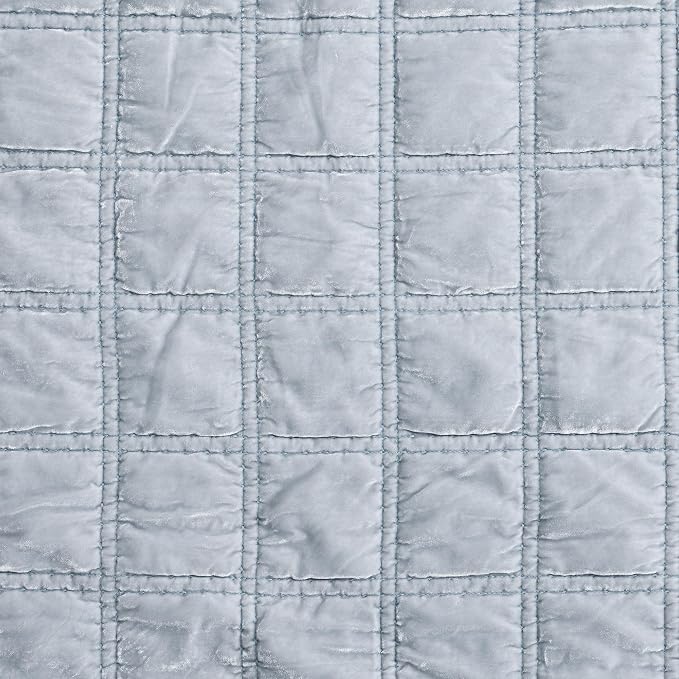 HiEnd Accent Stella Faux Silk Velvet Double Box Stitch 3 Piece Quilt Set, King Size, Light Blue Solid Color, Classic Chic Modern Rustic Elegant Bedding Set, Lightweight Bed Set