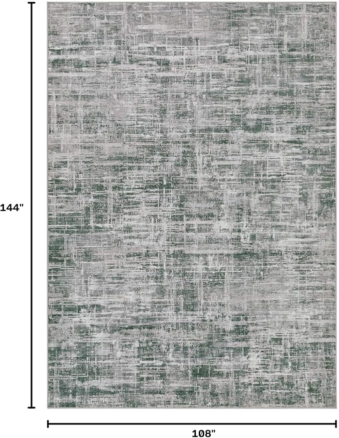 UERMEI 9x12 Washable Area Rug for Living Room: Modern Neutral Abstract Large Soft Low Pile Carpet Non-Slip Pet Kids Friendly Indoor Decor for Bedroom Dining Room Home Office Nursery Grey/Green