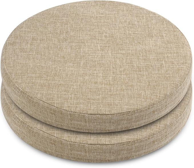 ELFJOY Round Chair Cushions for Dining Chairs Non Slip High-Resilience Foam Chair Pads 2" Thick Seat Cushions for Kitchen Chairs Set of 2 16" Beige