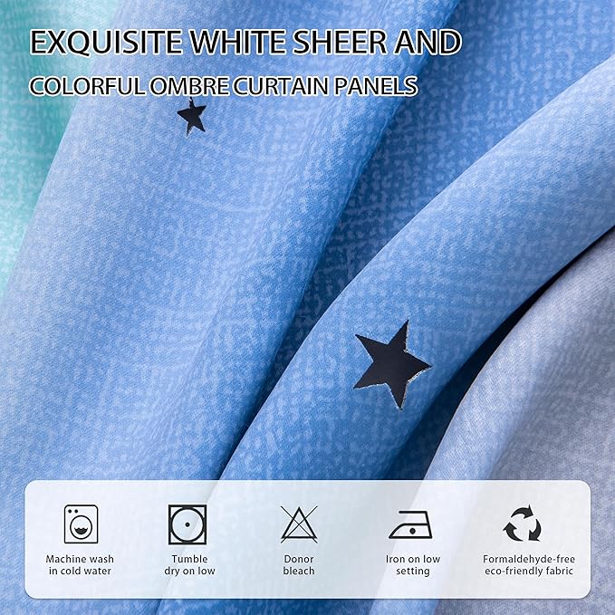 XiDi Blackout Curtains 84 Inches Long, Curtain for Kids Bedroom Decor for Girls Room, 2 Panels Set for Bedroom and Living Room,W52 x L84 inches Blue Green Grey