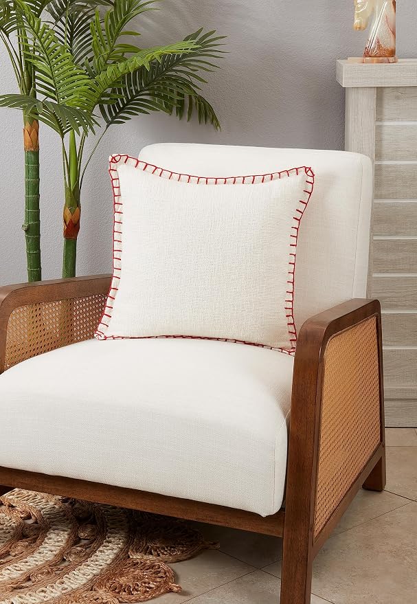 SARO LIFESTYLE Woven Warmth Chunky Whip Stitch Throw Pillow Cover, White, 18"