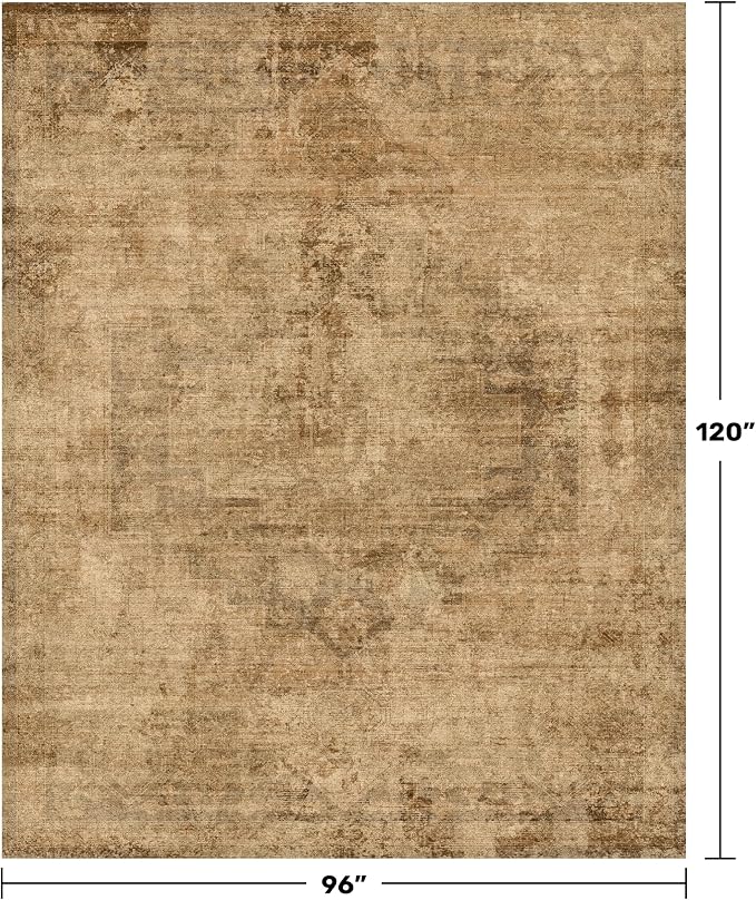 Hazo Haus Farmhouse 8x10 Rugs for Living Room - Brown and Gold Dining Room Area Rugs for Bedroom, Washable, Soft, Lightweight & Stain Resistance, Neutral Dark Vintage Medallion Decor
