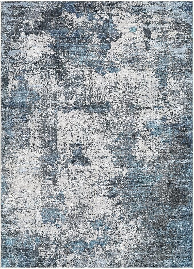 DMOYEST Area Rug Living Room Rugs - 8x10 Large Soft Indoor Neutral Modern Abstract Low Pile Washable Rug Carpet for Bedroom Dining Room Farmhouse Home Office - Grey Blue