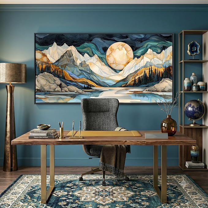 Framed Canvas Wall Art - 29x58 Inchs Abstract Painting Decor, Textured Mountain Pictures as Gifts for Friends, Modern Art Prints for Bedroom Living Room Bathroom Home Decoration