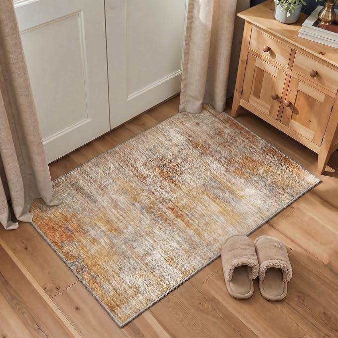 BEIMO 2X5 Runner Rug for Hallway Kitchen, Machine Washable Runners Rug for Entryway, Soft Modern Abstract Throw Rugs, Low Pile Floor Cover with Non Slip Backing, Dusty Orange Beige