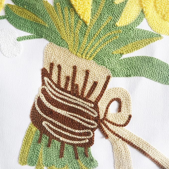 Embroidery Throw Pillow Covers Yellow Floral 18x18 Inch Decorative Cushion Case Tied Sunflowers 100% Cotton Home Decor Embroidered 45x45cm Tied Sunflowers Design, 1 Piece