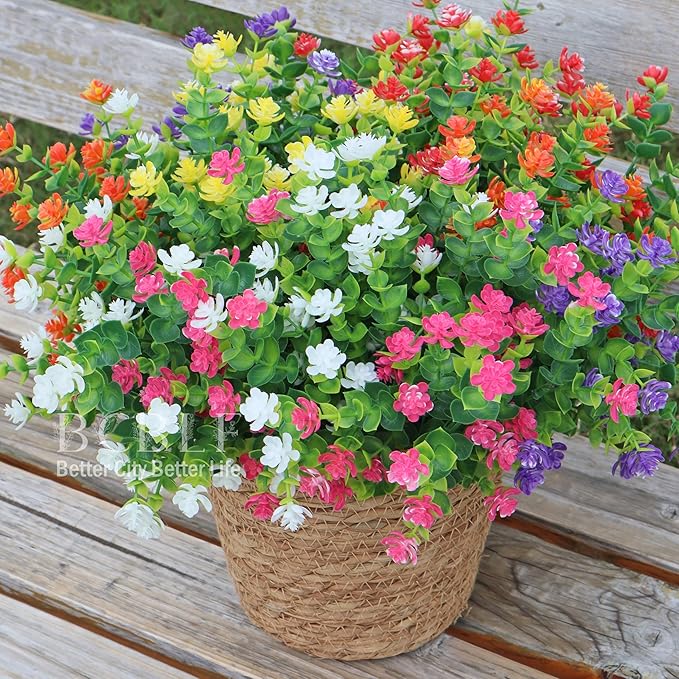 Not-Fading 6 Color Mixing Artificial Flowers, 12 Bundles Realistic Faux Plants for Indoor & Outdoor Décor Weatherproof PE Fake Plants for Porch Patio Garden and Home Decoration