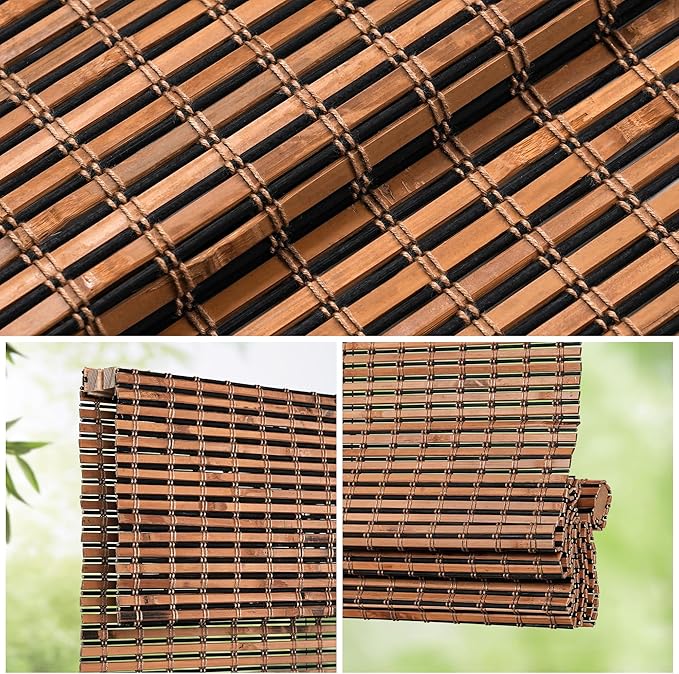 LazBlinds Cordless Bamboo Roman Shades for Windows, 20x64, Tatami | Light Filtering Natural Bamboo Blinds, Easy Lift Cordless Design for Living Room & Bedroom, Fits Interior Windows