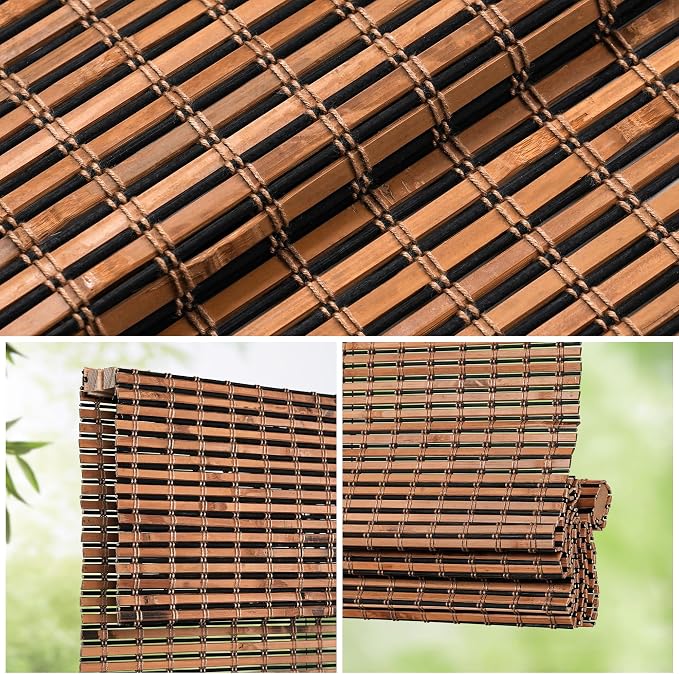 LazBlinds Cordless Bamboo Roman Shades for Windows, 27x64, Tatami | Light Filtering Natural Bamboo Blinds, Easy Lift Cordless Design for Living Room & Bedroom, Fits Interior Windows