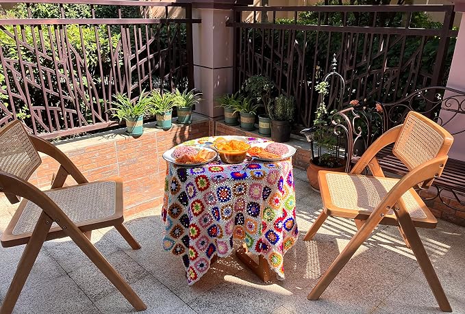 RISEON Handmade Granny Square Crochet Throw Blanket Sweater Style Mat, crochet quilt, multicolor Boho Travel Accent Decor Throw for Sofa Comforter Couch Bed Recliner Living Room Bedroom 47" x47"