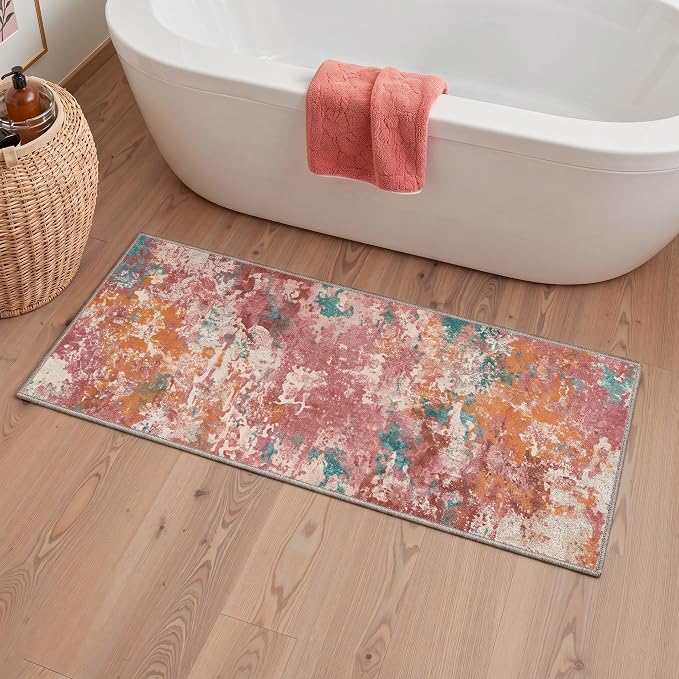 BEIMO Area Rugs 10x14 for Living Room Bedroom, Modern Abstract Machine Washable Rug, Large Soft Low Pile Floor Cover with Non Slip Backing for Dining Room, Red Green