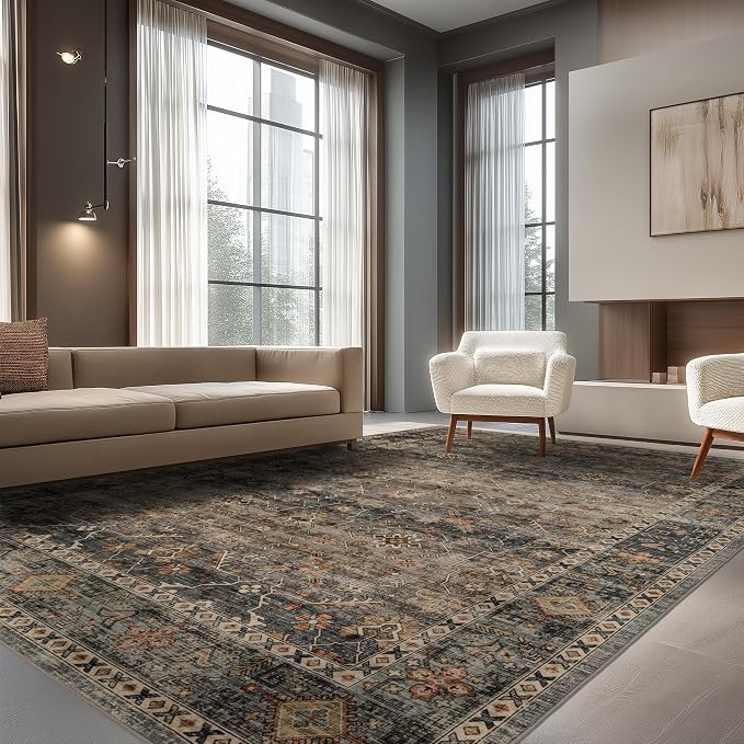 Ruaruarug Washable Area Rug 10x14 for Living Room, Bedroom, Ultra Soft Non Slip Stain & Fade Resistant, Pet & Kids Friendly, Suitable for High Traffic Areas Easy to Clean for Kitchen, Camel