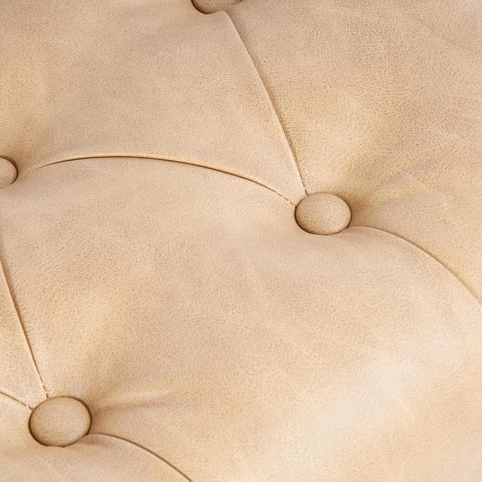 HomePop 40" Button Tufted Storage Bench with Cone Wood Legs - Sand Faux Leather