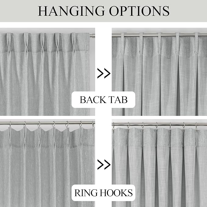 Vision Home Gray Pinch Pleated Semi Sheer Curtains Textured Light Filtering Window Curtains 72 inches for Living Room Bedroom Silver Grey Pinch Pleat Drapes with Hooks Back Tabs 2 Panels 40" Wx72 L