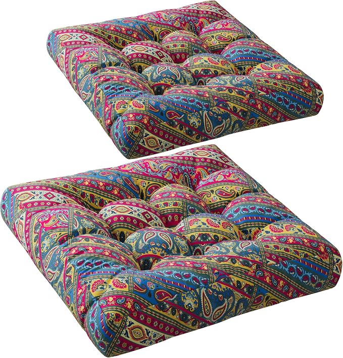 Codi Floor Pillow for Adults, Square Large Pillows Seating, Bohemian Big Cushions for Yoga Room Tatami Sitting, Memory Foam Added, 22x22 Inch, Multi Blaidiere, Set of 2