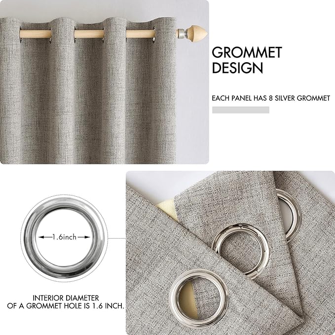 MIULEE Linen Curtains for Bedroom Solid 100% Blackout Thermal Insulated Greige Curtains Grommet Room Darkening Draperies for Living Room Nursery 52x96 Inch (2 Panels)