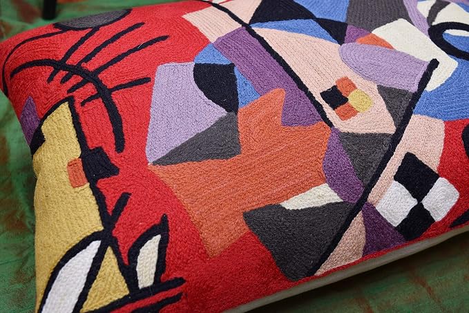 Lumbar Kandinsky Red Abstract Pillow Cover Reds Flow Ribbon Modern Throw Pillowcase Chair Cushion Contemporary Farmhouse Pillows Modern Couch Pillow Hand Embroidered Wool Size 14x20