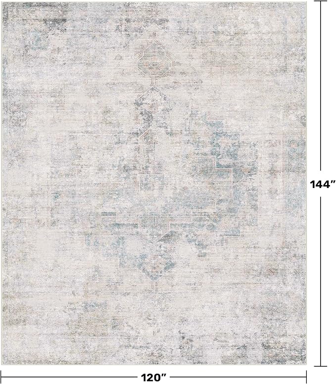 Hazo Haus Modern Living Room Rug - 10x12 Large Area Rug for Dining Room Table, Classroom, Slate Blue Grey, Lightweight, Soft & Foldable
