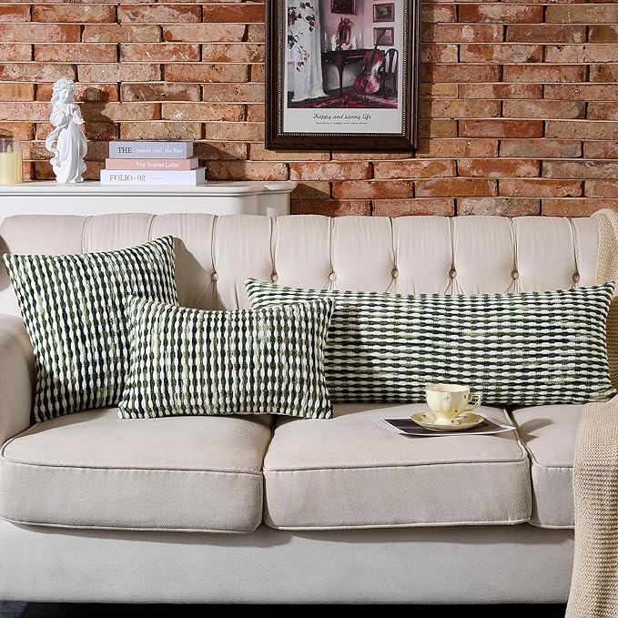AmHoo Boho Chenille Pillow Cover Decorative Tufted Pillowcase for Couch Bed Sofa Bedroom Living Room Modern 12 x 20-Inch Sage Green