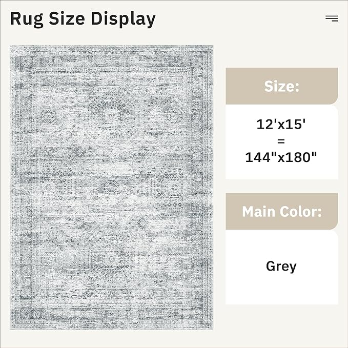 Soalmost 12x15 Washable Area Rug Gray Neutral Abstract Living Room Large Carpet Non Slip Bedroom Indoor Office Dining Room Low Pile Thin Grey Rug