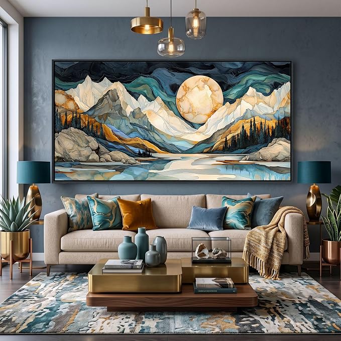 Framed Canvas Wall Art - 29x58 Inchs Abstract Painting Decor, Textured Mountain Pictures as Gifts for Friends, Modern Art Prints for Bedroom Living Room Bathroom Home Decoration