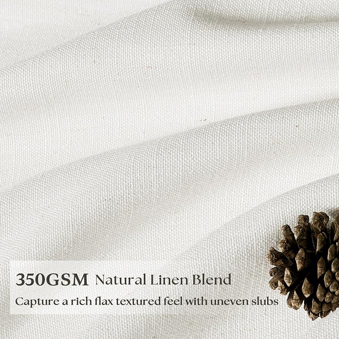 Cream Semi Sheer Linen Pinch Pleated Curtains 45 Inch Long | Extra Short 45 inch Length Small, Pinch Pleat Hook Rings Memory Shape, Ivory Beige Neutral, Faux Linen Textured, Boho Modern