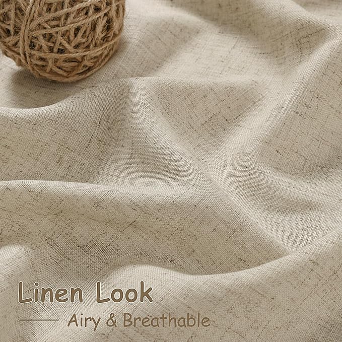 Eggshell Beige Linen Curtains 132 Inch Length for Living Room Light Filtering Semi Sheer Curtain Back Tab Rustic Farmhouse Decor Drapes Floor to Ceiling High Window for Bedroom 52x132, 2 Panels