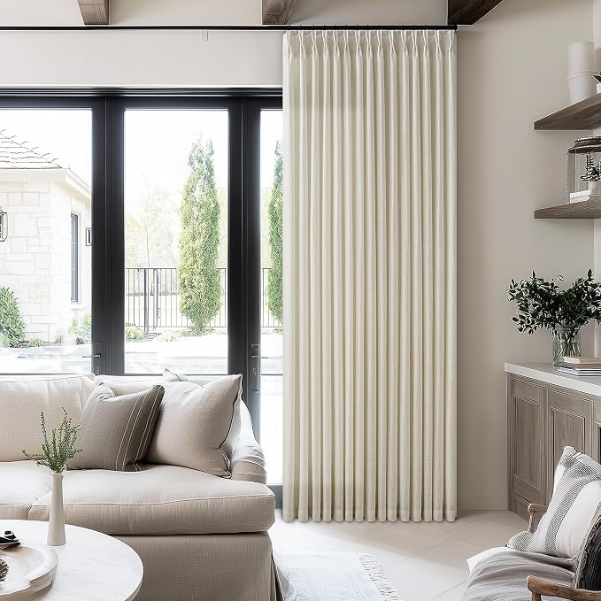 Pinch Pleated Linen 102 Inch Curtains 60 Inch Width for Living Room Divider Light Filtering Thick Linen Extra Wide Patio Curtains for Sliding Door Balcony Floor to Ceiling Window 1 Panel