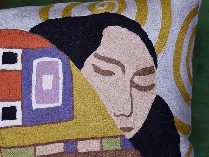 Klimt Embrace Modern Pillow Cover Art Nouveau Pillowcase Chair Cushion Contemporary Pillowsham Modern Outdoor Pillows Mid Century Chair Cushions Hand Embroidered Wool Size 18x18
