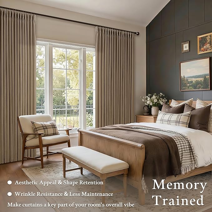 Pinch Pleated Linen Curtains 98 Inches Long 2 Panels Set for Living Room Dutch Cocoa Back Tab Light Filtering Pleat Drapes with Hooks Rings 98 Inch Semi Sheer Sliding Glass Door Window Curtain 50x98