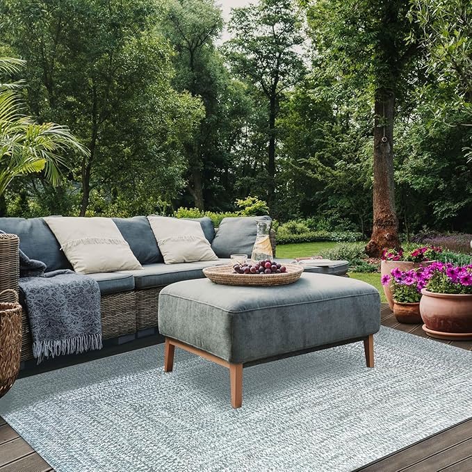 Superior Large Indoor/Outdoor Area Rug, Multi-Tone Reversible Braided Floor Decor for Patio, Front Porch, Entryway, Living Room, Office, Nursery, Artistic Home, 4' x 6', Lagoon Breeze-White