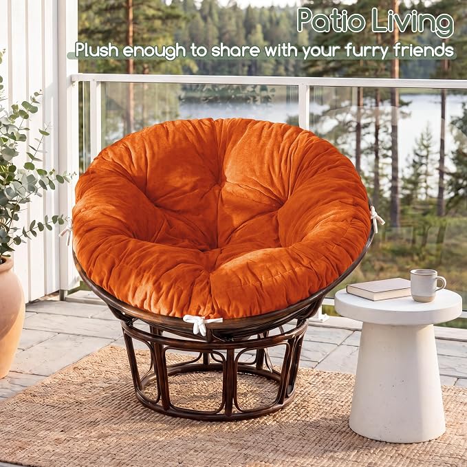 HIGOGOGO Papasan Chair Cushion with Chenille Cover (Without Chair), Soft Supportive Cushion, Orange, 48 x 48 Inch